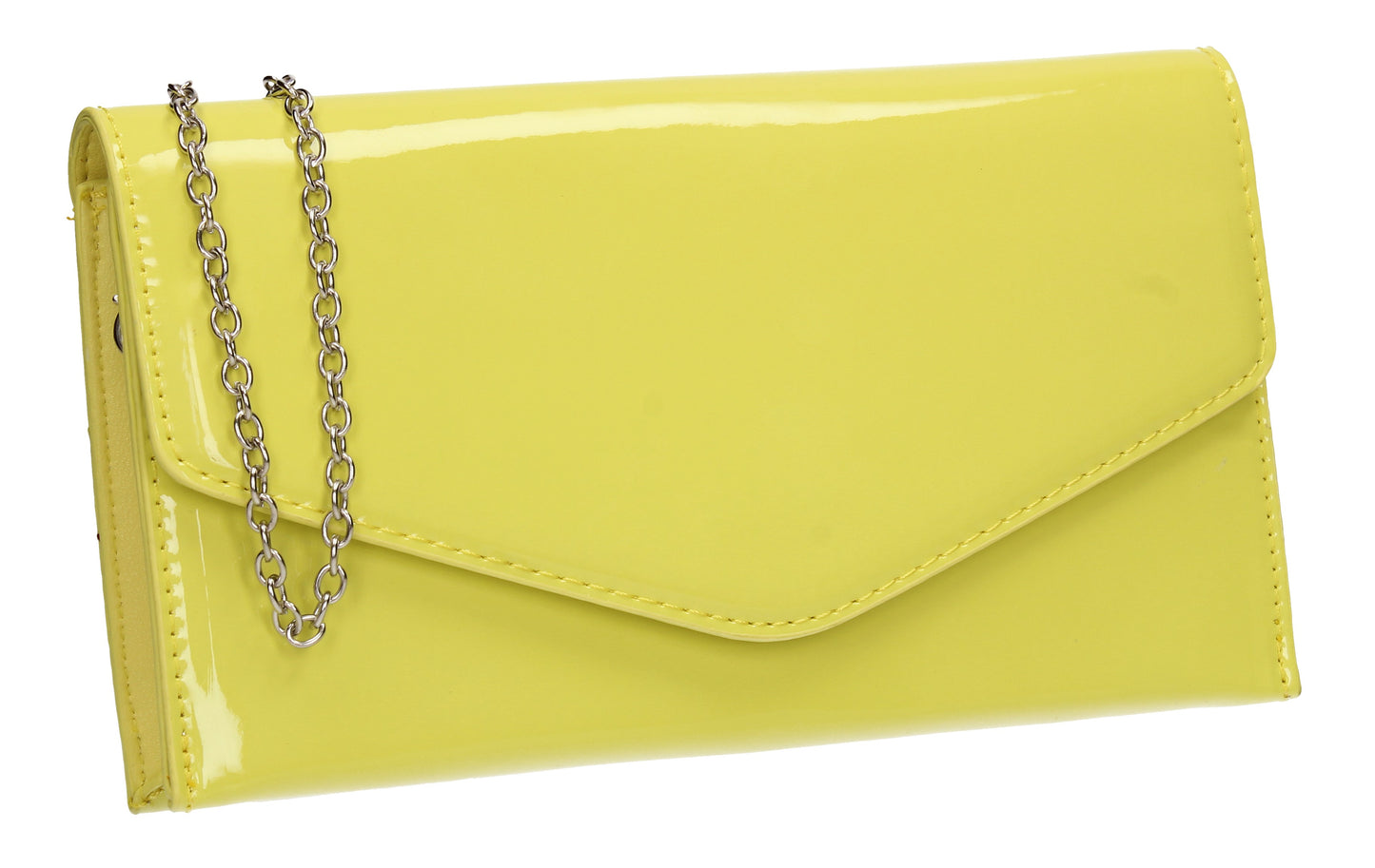 Evie Plain Patent Envelope Clutch Bag Lemon Yellow