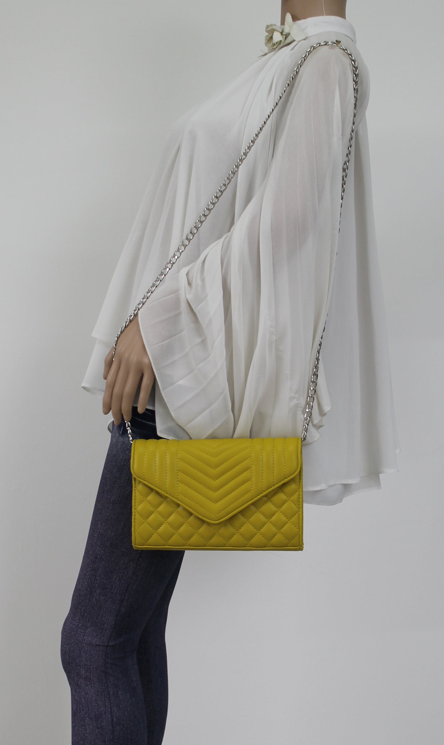 Miya V Stitched Party Evening Clutch Bag Yellow