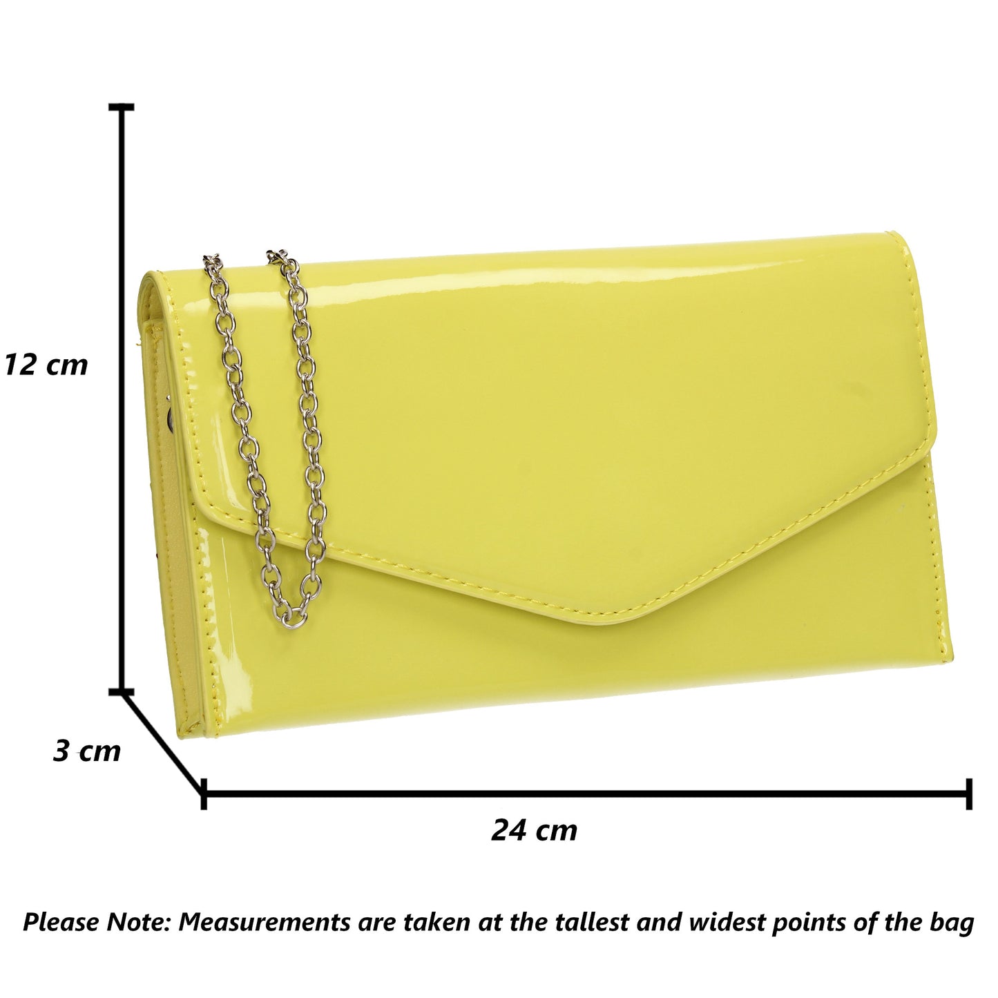 Evie Plain Patent Envelope Clutch Bag Lemon Yellow