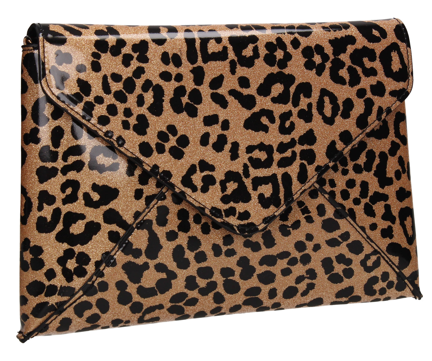Marlie Patent Envelope Leopard Print Clutch Bag Brown