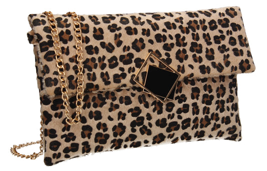 Callie Faux Leather Animal Print Elegant Clutch Bag Leopard