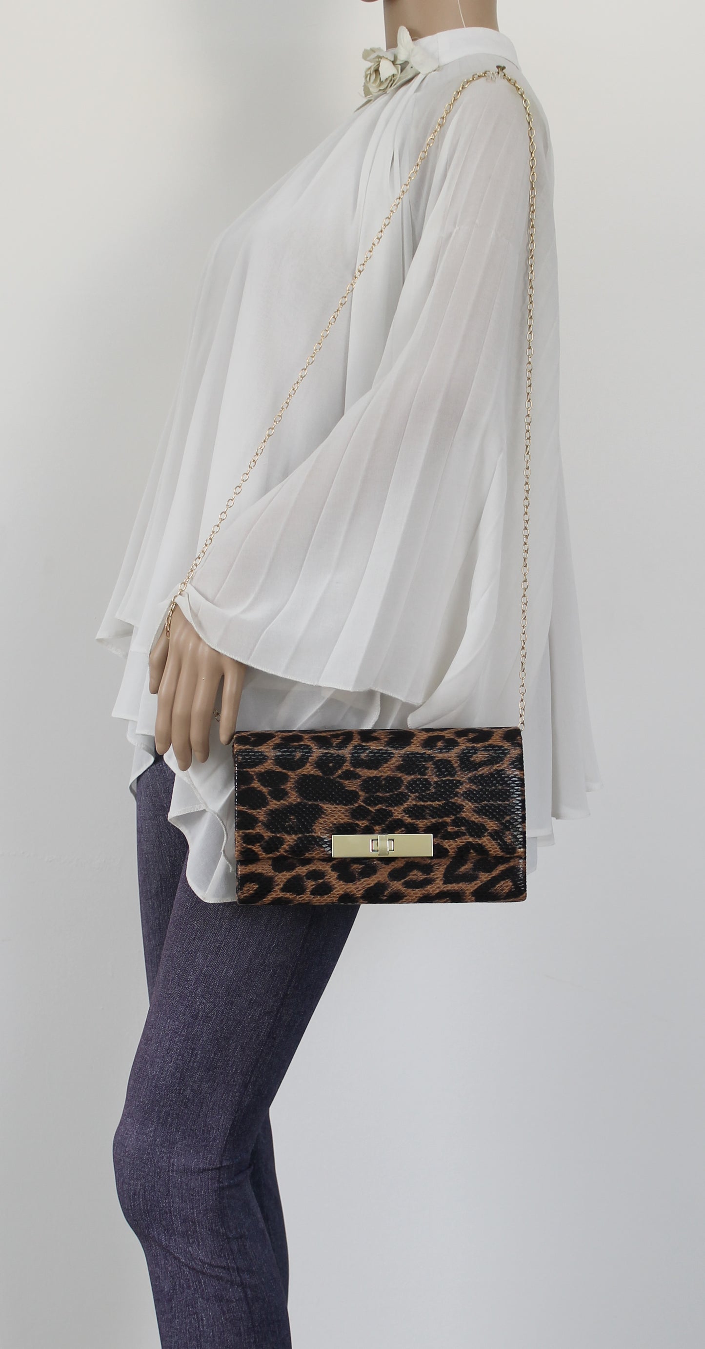 Tana Faux Leather Animal Style Clutch Bag Leopard Print