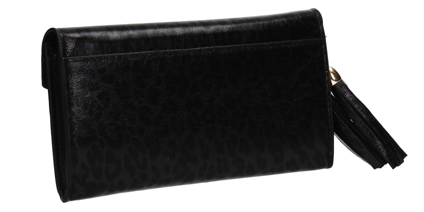 Tony Faux Leather Crossbody Clutch Bag Black Leopard