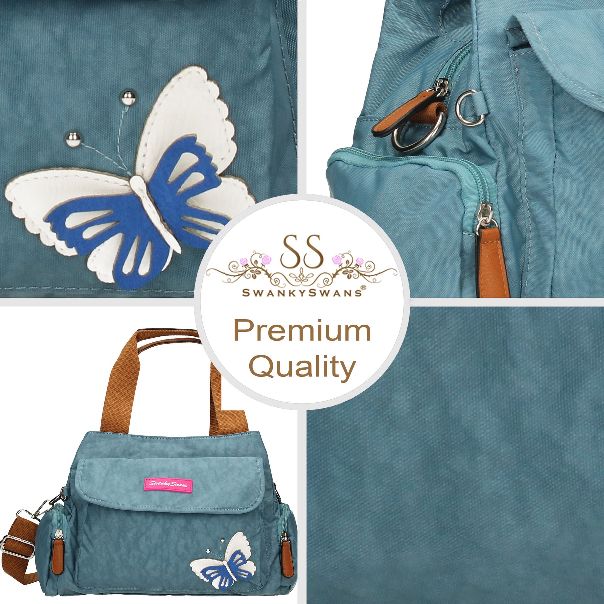 Swanky Swans Madison Handbag with 3d Butterfly Motif Light BlueCheap Fashion Wedding Work School