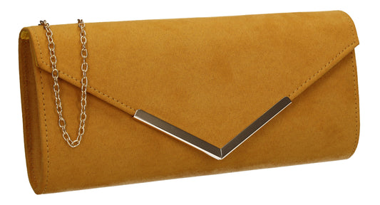 Leona Envelope Faux Suede Clutch Bag Mustard Yellow