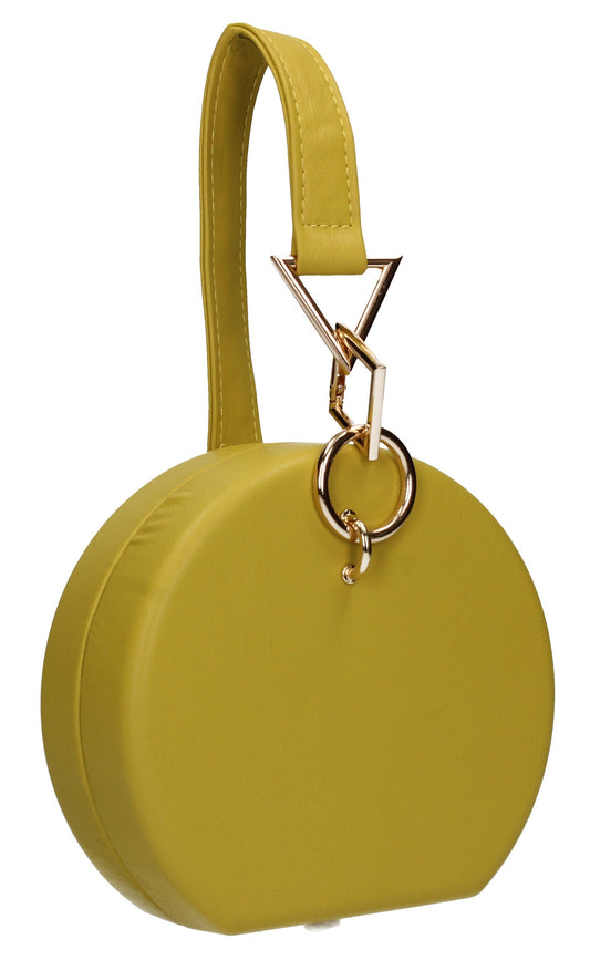 Rayne Circular Style Faux Leather Clutch Bag Mustard Yellow