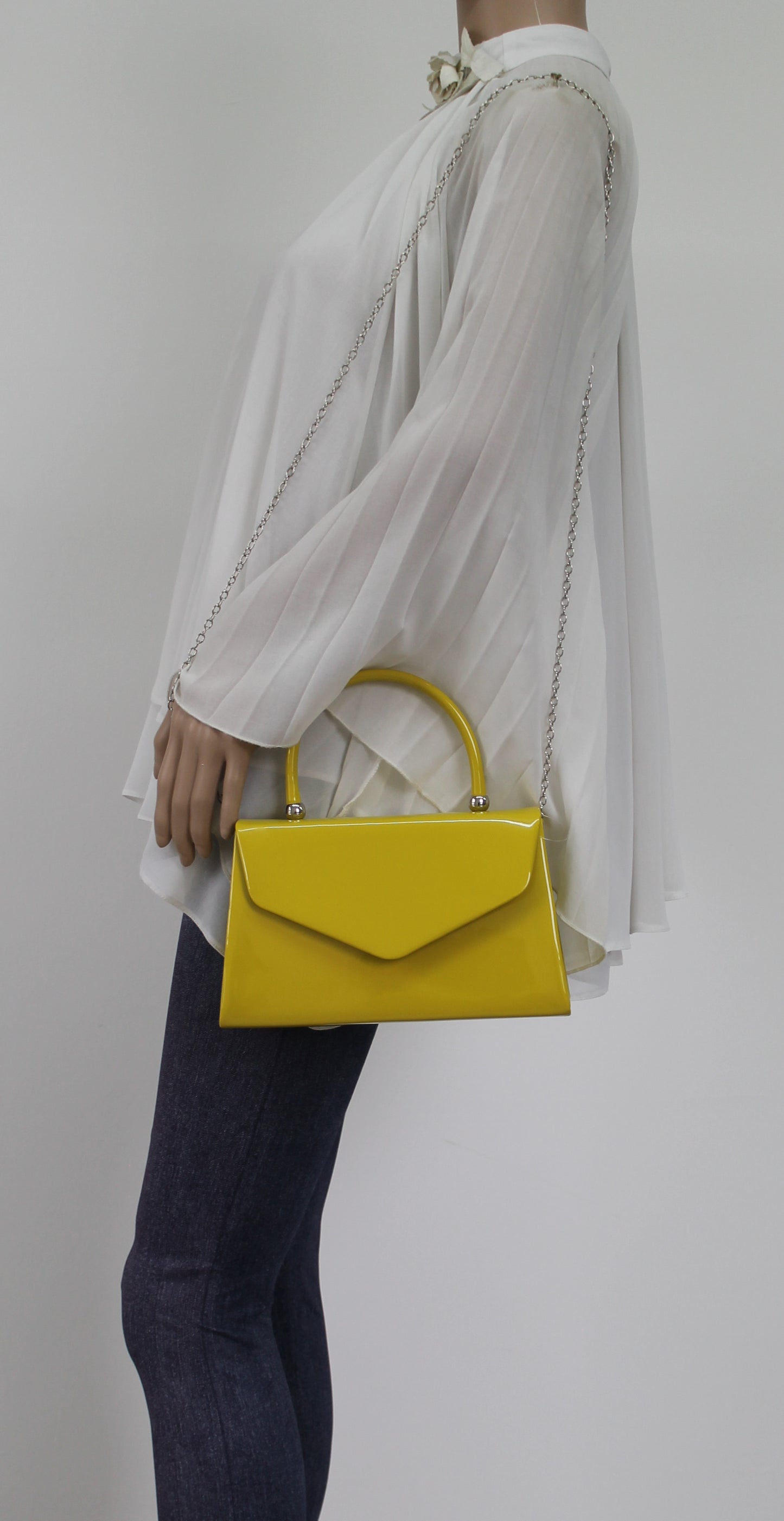 Zoey Patent Envelope Mini-Handbag Clutch Bag Mustard Yellow