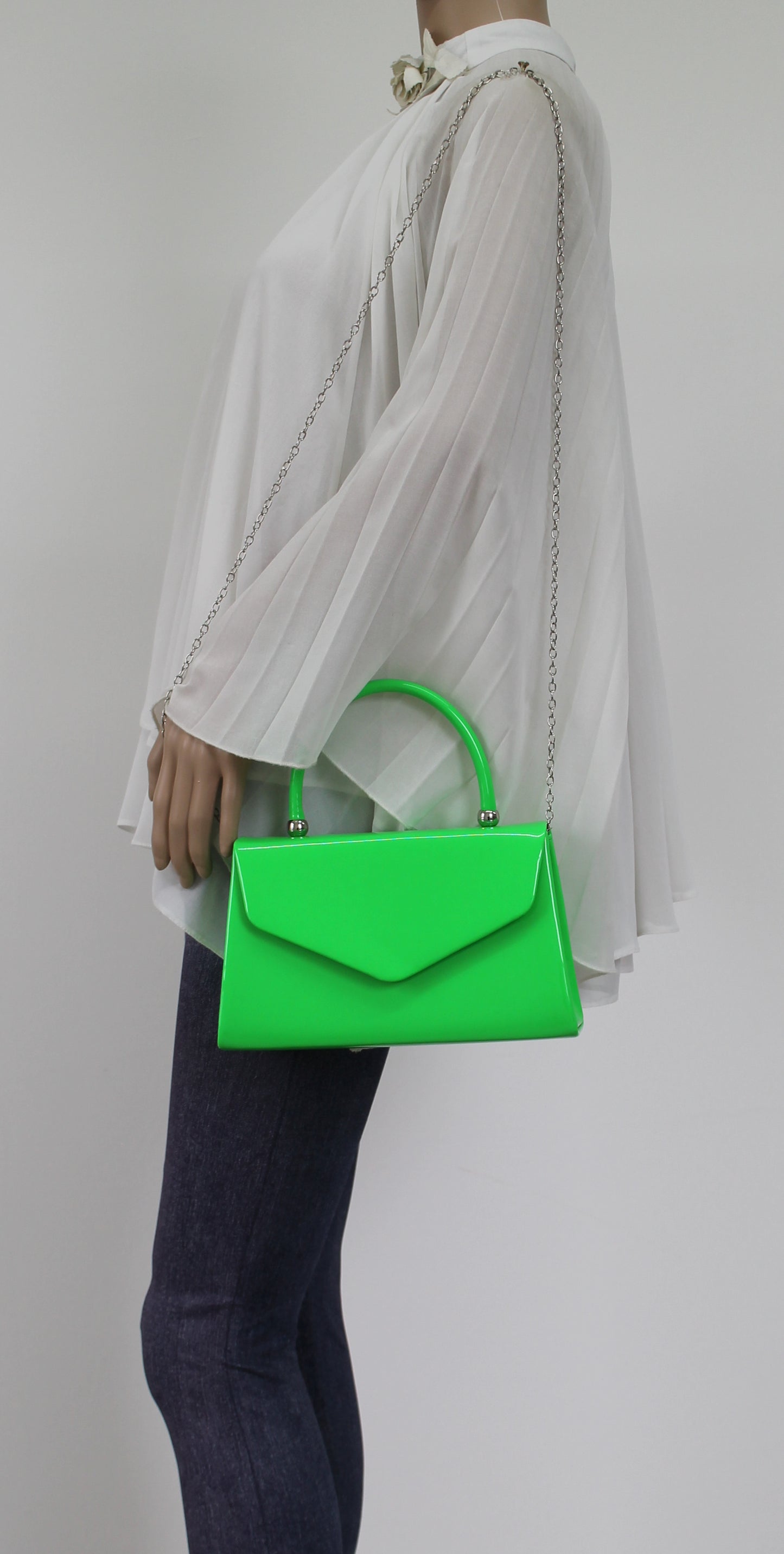 Zoey Patent Envelope Mini-Handbag Clutch Bag Neon Green