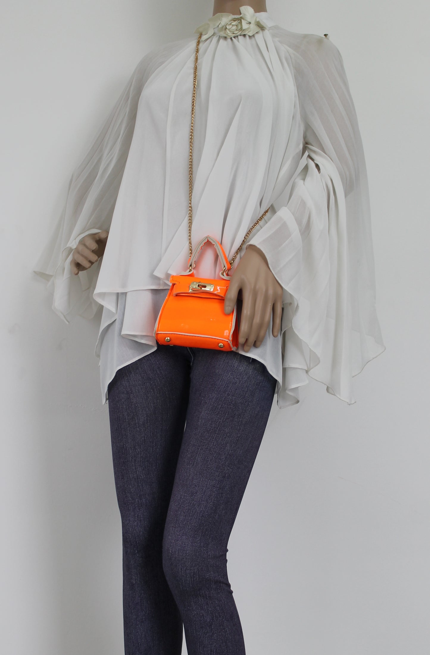 Layla Patent Leather Mini Grab Evening Clutch Crossbody Bag Orange