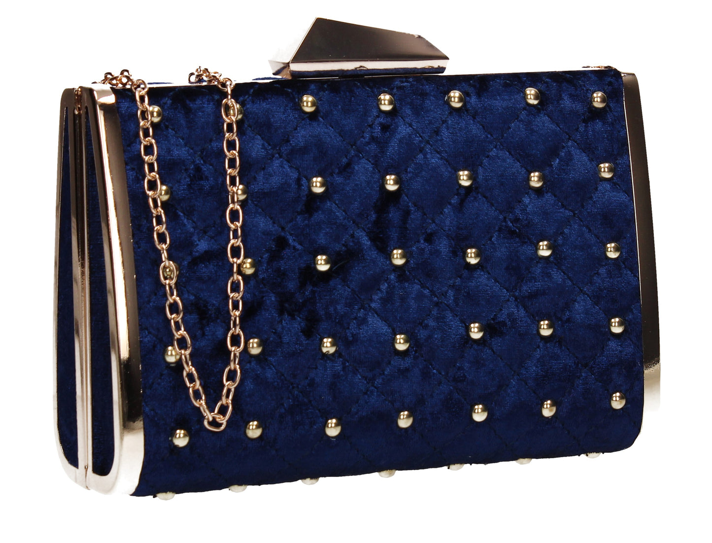 SWANKYSWANS Nyla Studded Velvet Clutch Bag Navy Blue