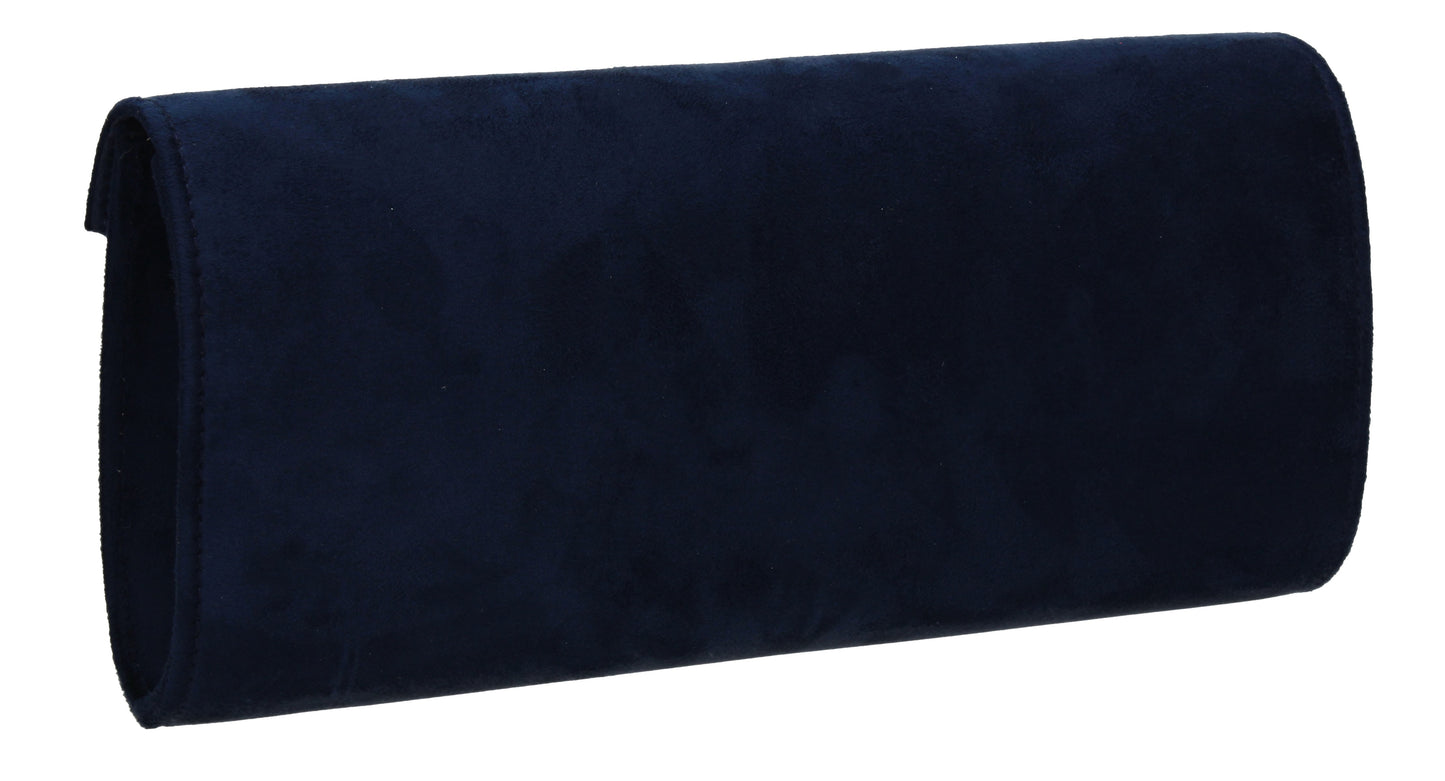 Leona Envelope Faux Suede Clutch Bag Navy Blue