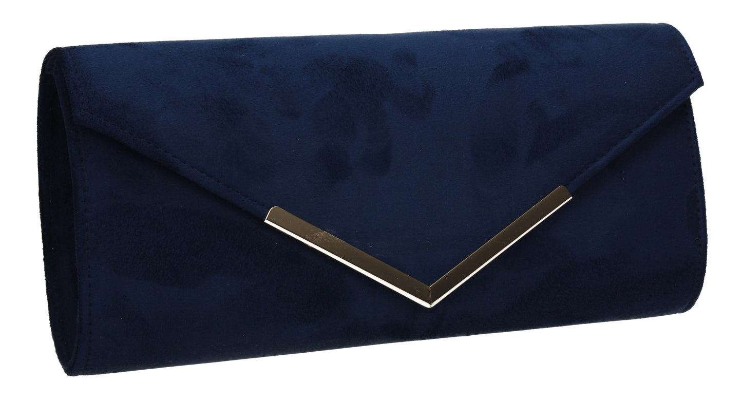 Leona Envelope Faux Suede Clutch Bag Navy Blue