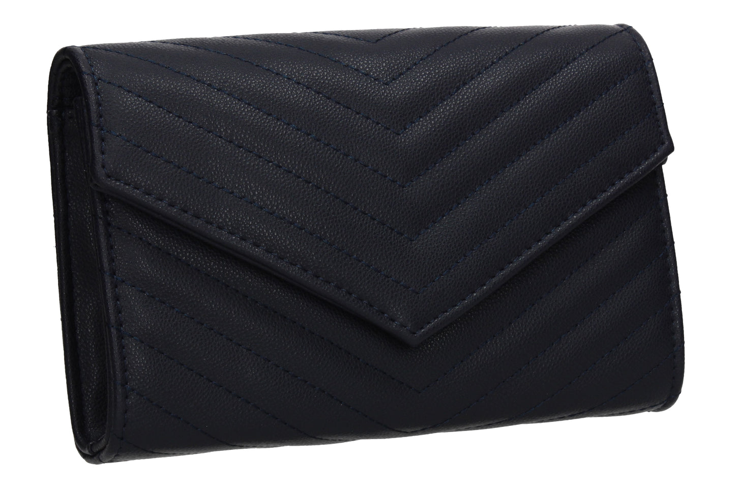 Jessa Faux Leather V shape Clutch Bag Navy Blue