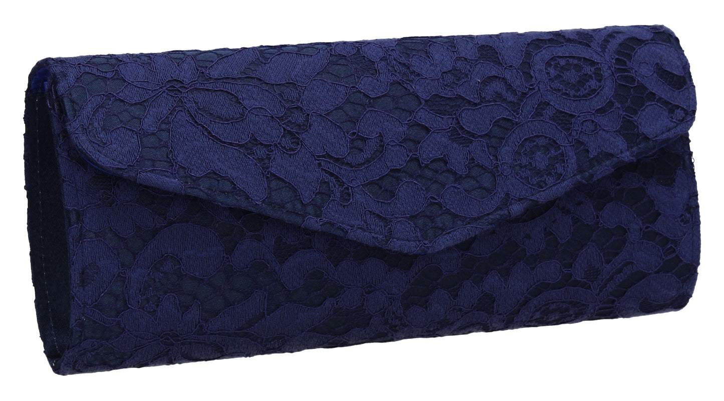 Lucie Lace Effect Envelope Clutch Bag Navy Blue