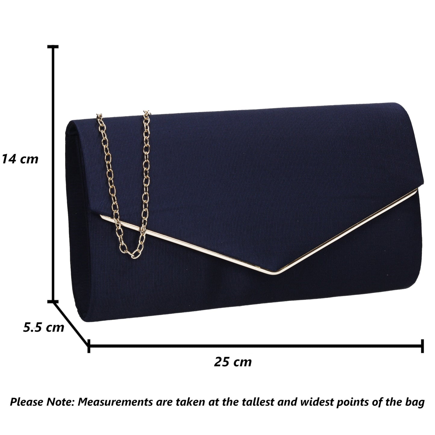 Alison Satin Envelope Clutch Bag Navy Blue
