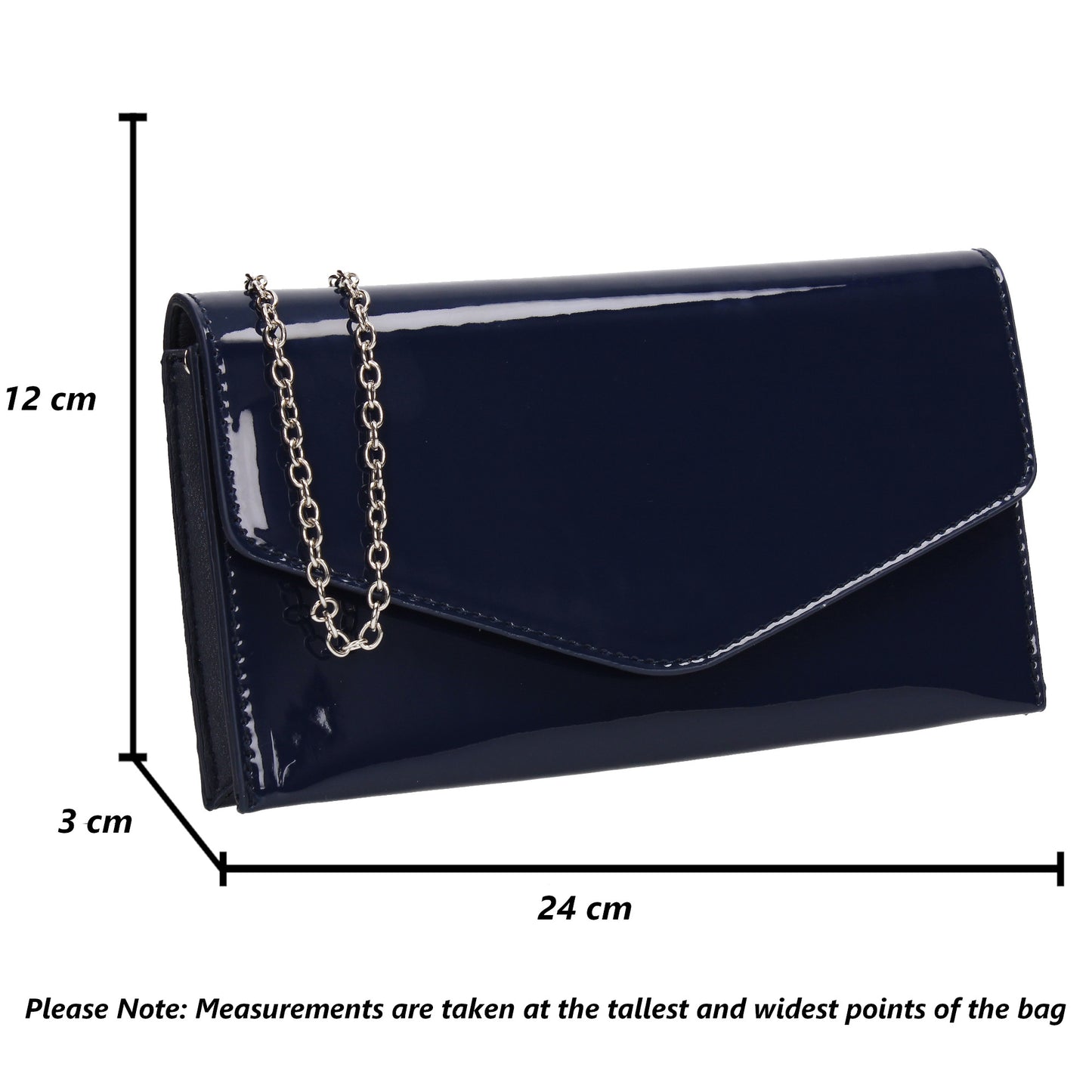 Evie Plain Patent Envelope Clutch Bag Navy Blue