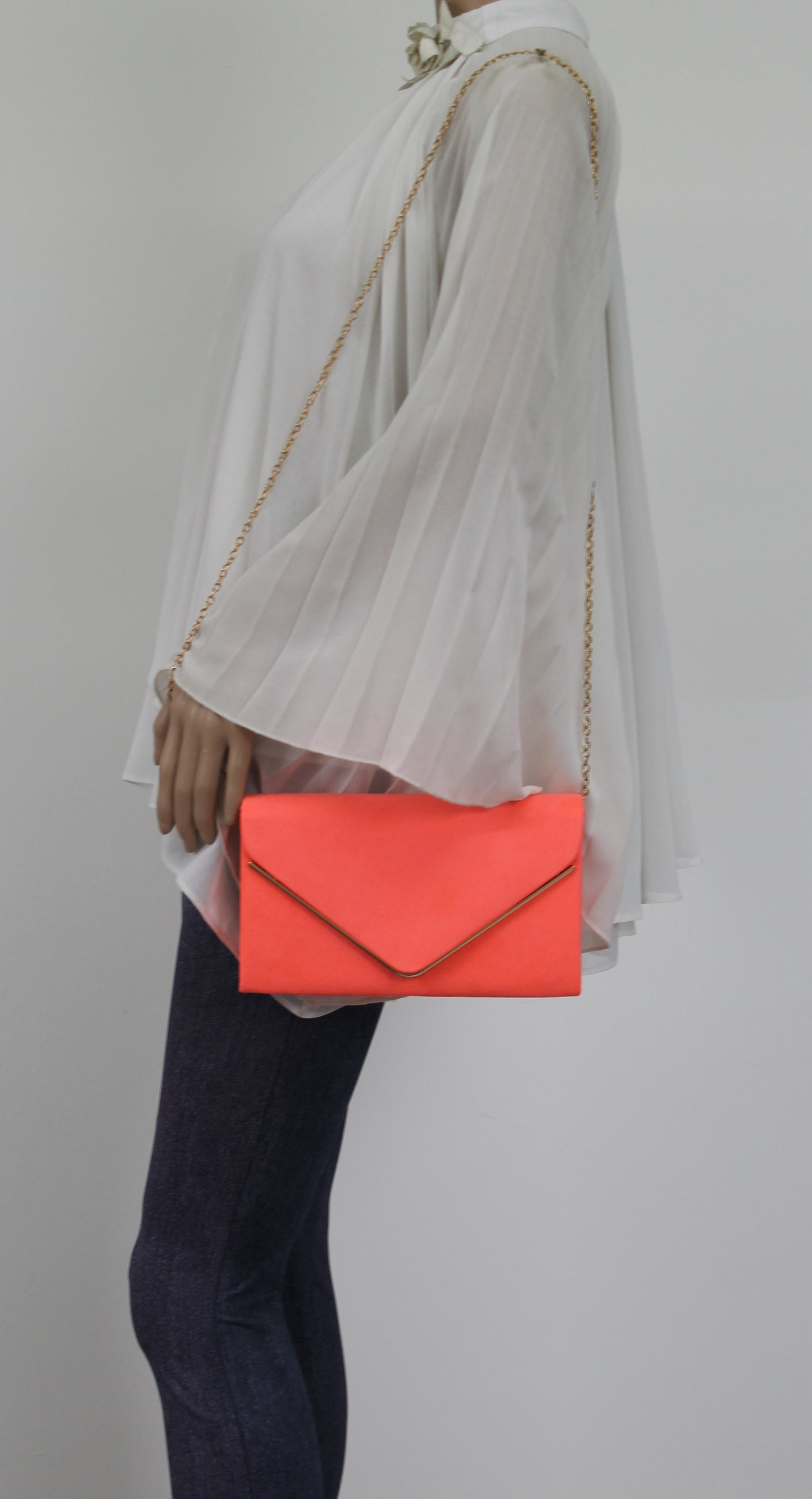Poppy Faux Suede Envelope Clutch Bag Neon Coral