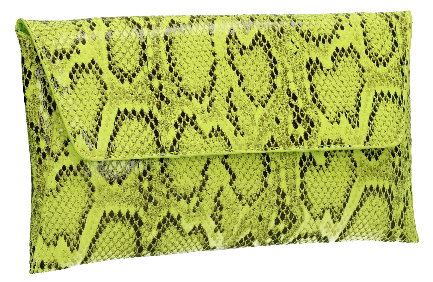 Karla Faux Snakeskin Effect Flapover Clutch Bag Neon Green