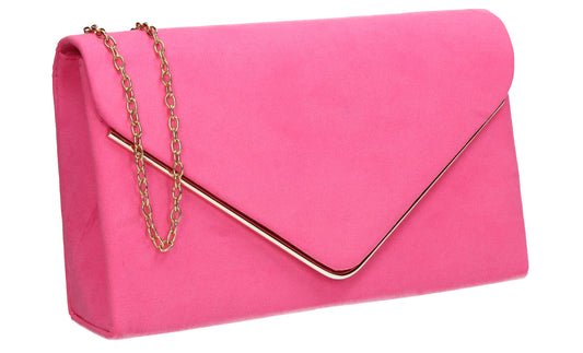 Poppy Faux Suede Envelope Clutch Bag Neon Pink
