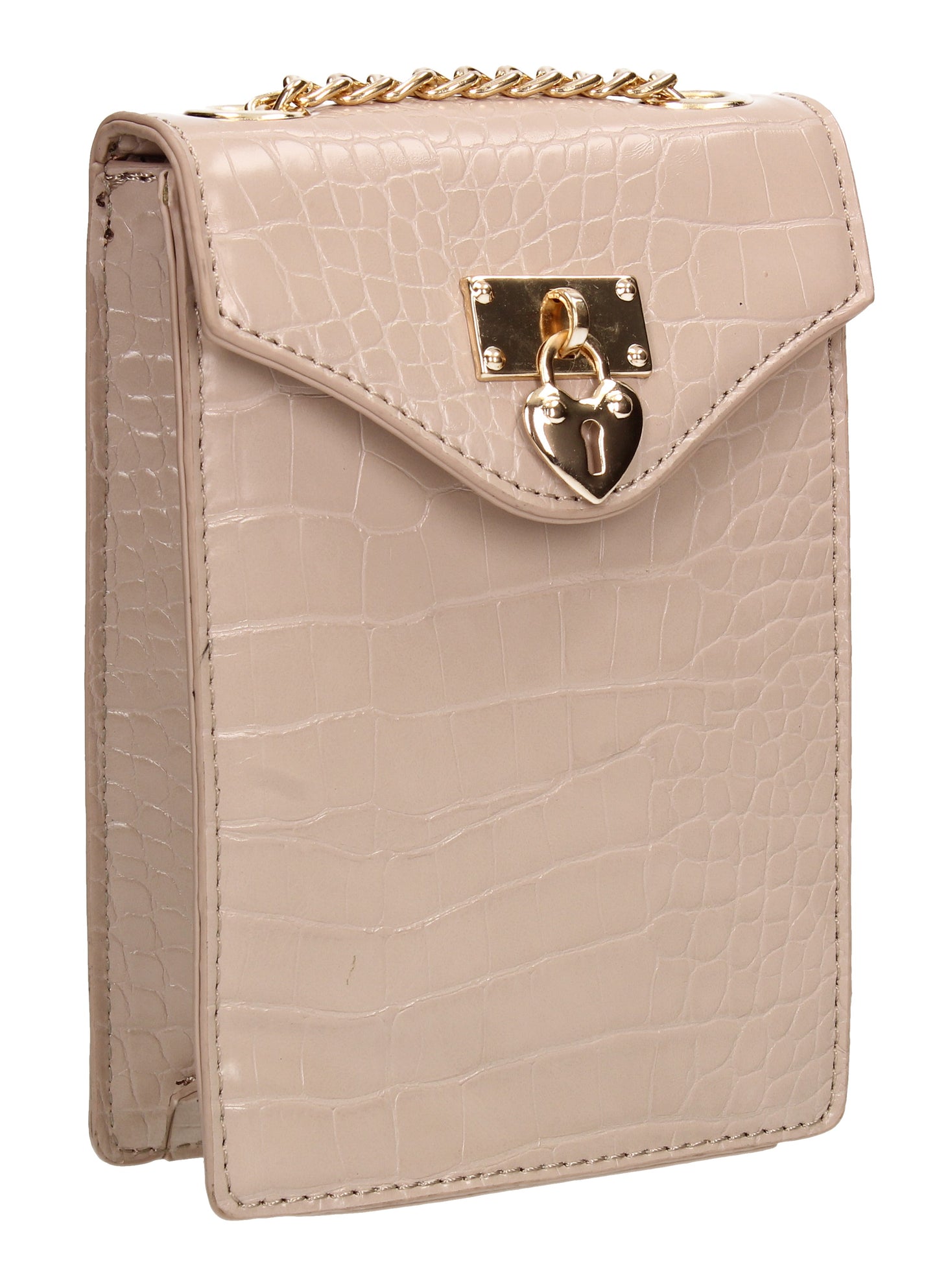 Willow Tall Patent Croc Effect Crossbody Bag Nude Pink
