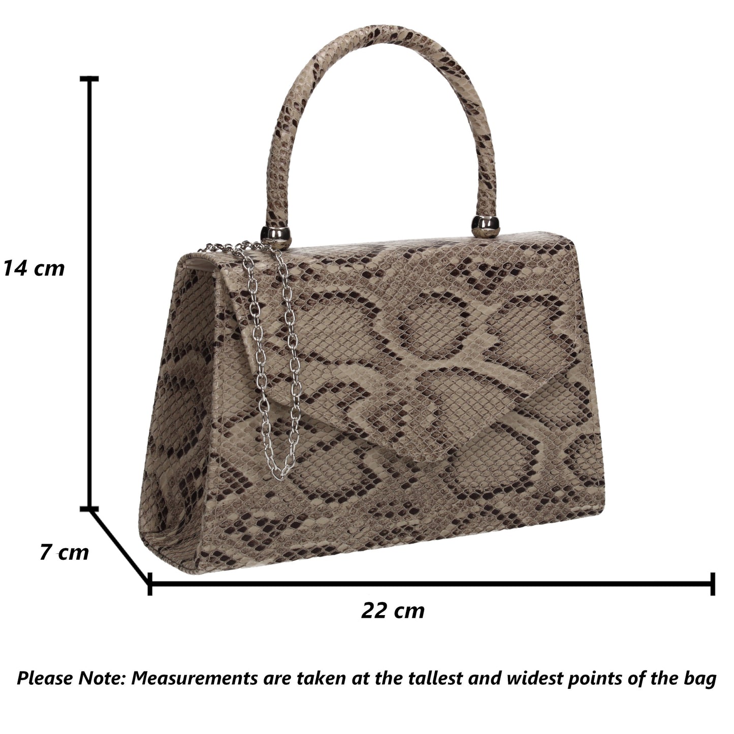 Lucy Mini-Handbag Faux Leather Snakeskin Effect Clutch Bag Nude