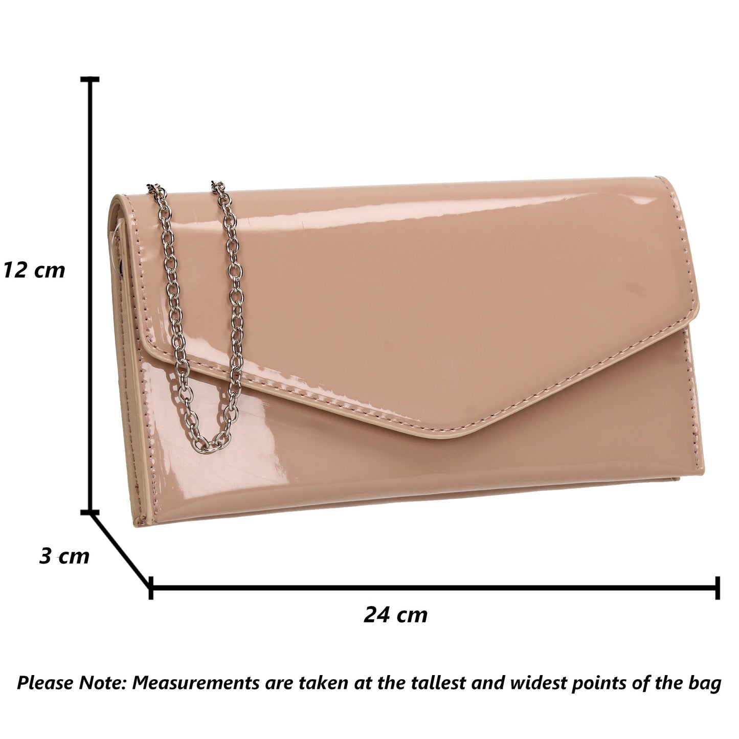 Evie Plain Patent Envelope Clutch Bag Nude