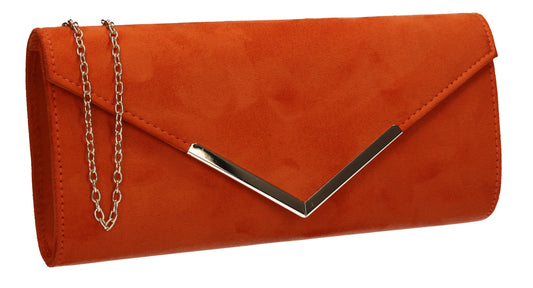 Leona Envelope Faux Suede Clutch Bag Orange