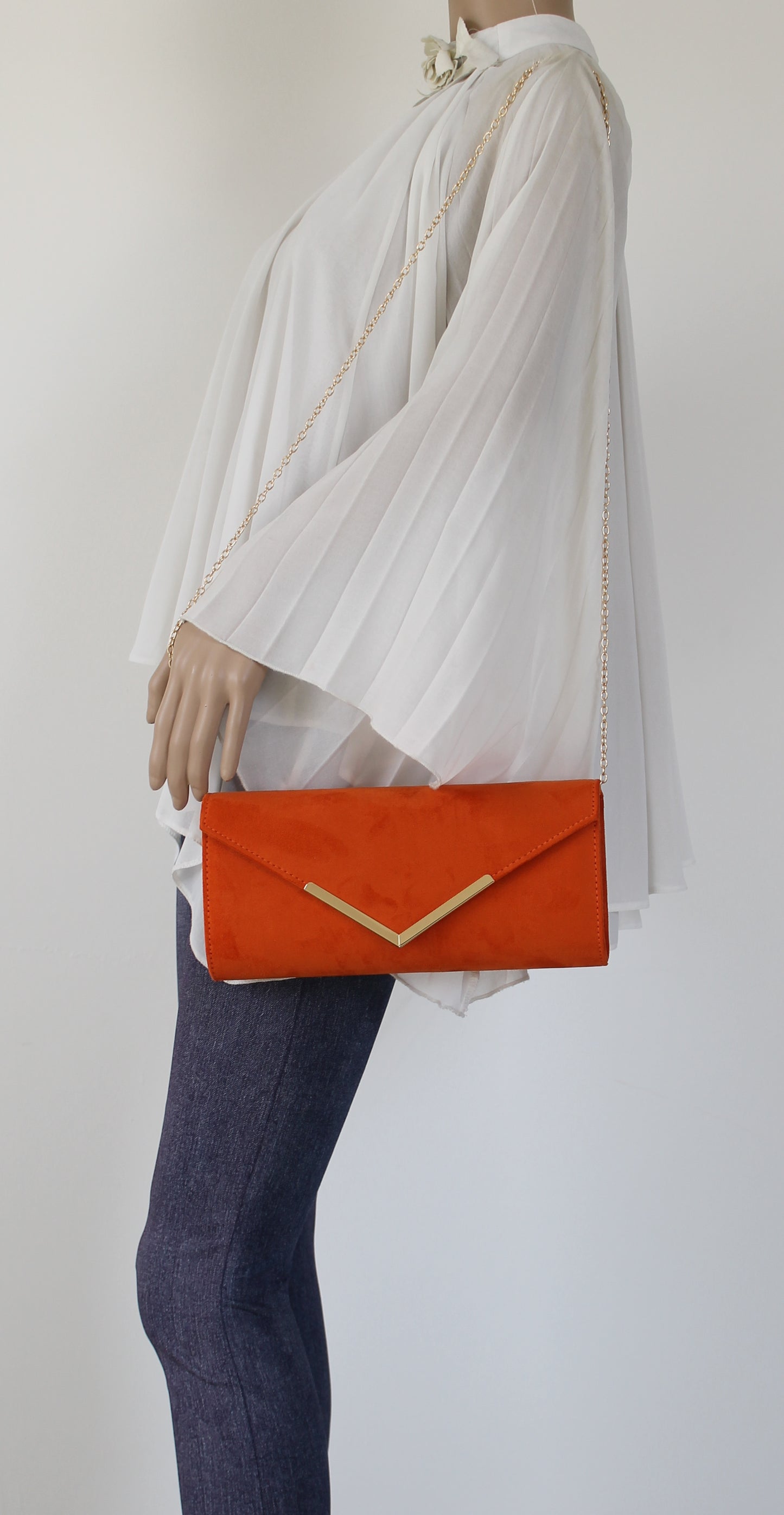 Leona Envelope Faux Suede Clutch Bag Orange
