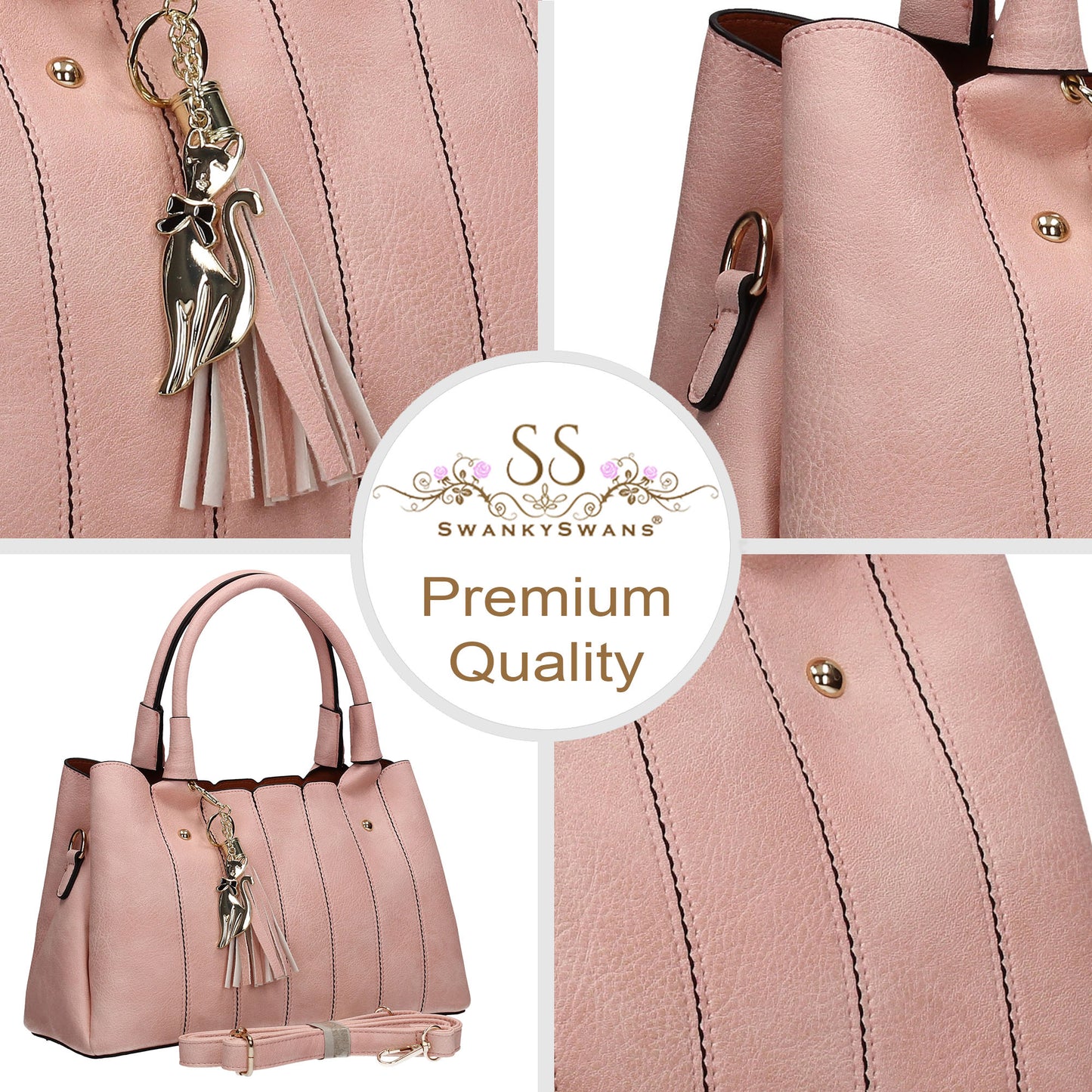 Casey Tassle Handbag Pale PinkBeautiful Cute Animal Faux Leather Clutch Bag Handles Strap Summer School