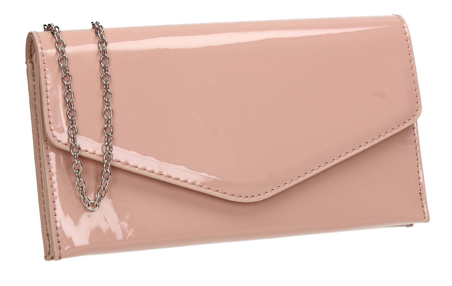 Evie Plain Patent Envelope Clutch Bag Pink