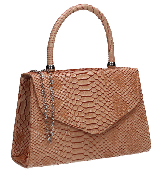 Lucy Mini-Handbag Faux Leather Snakeskin Effect Clutch Bag Pink