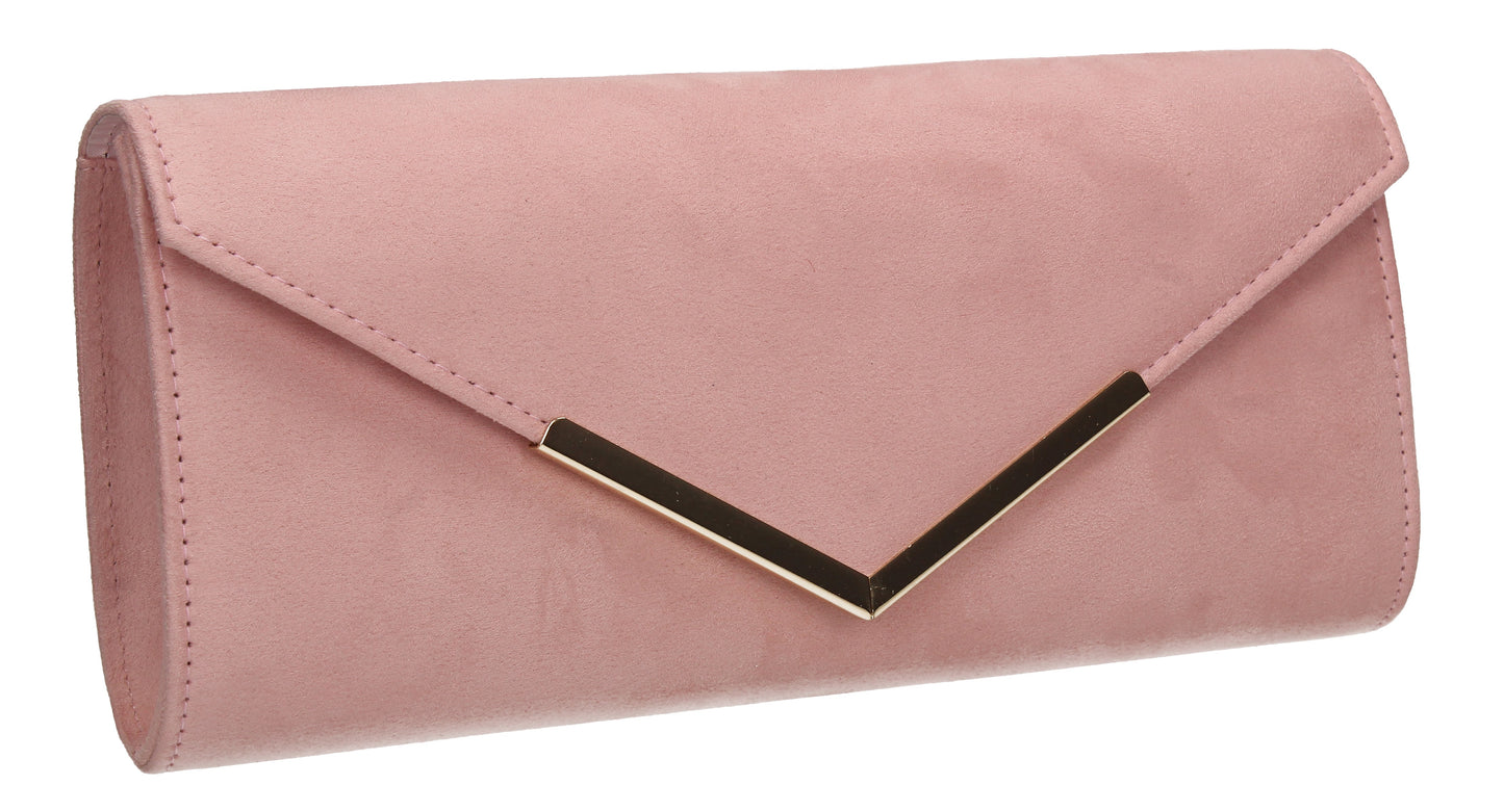 Leona Envelope Faux Suede Clutch Bag Pink