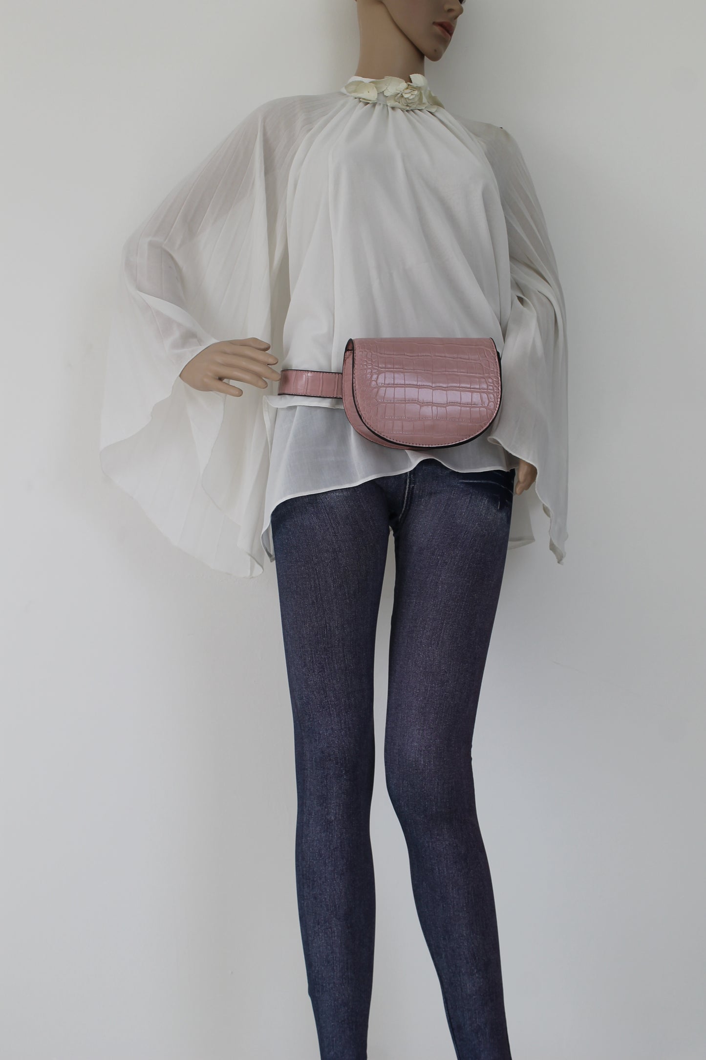 Aminah Faux Leather Snakeskin effect Belt Bag Pink