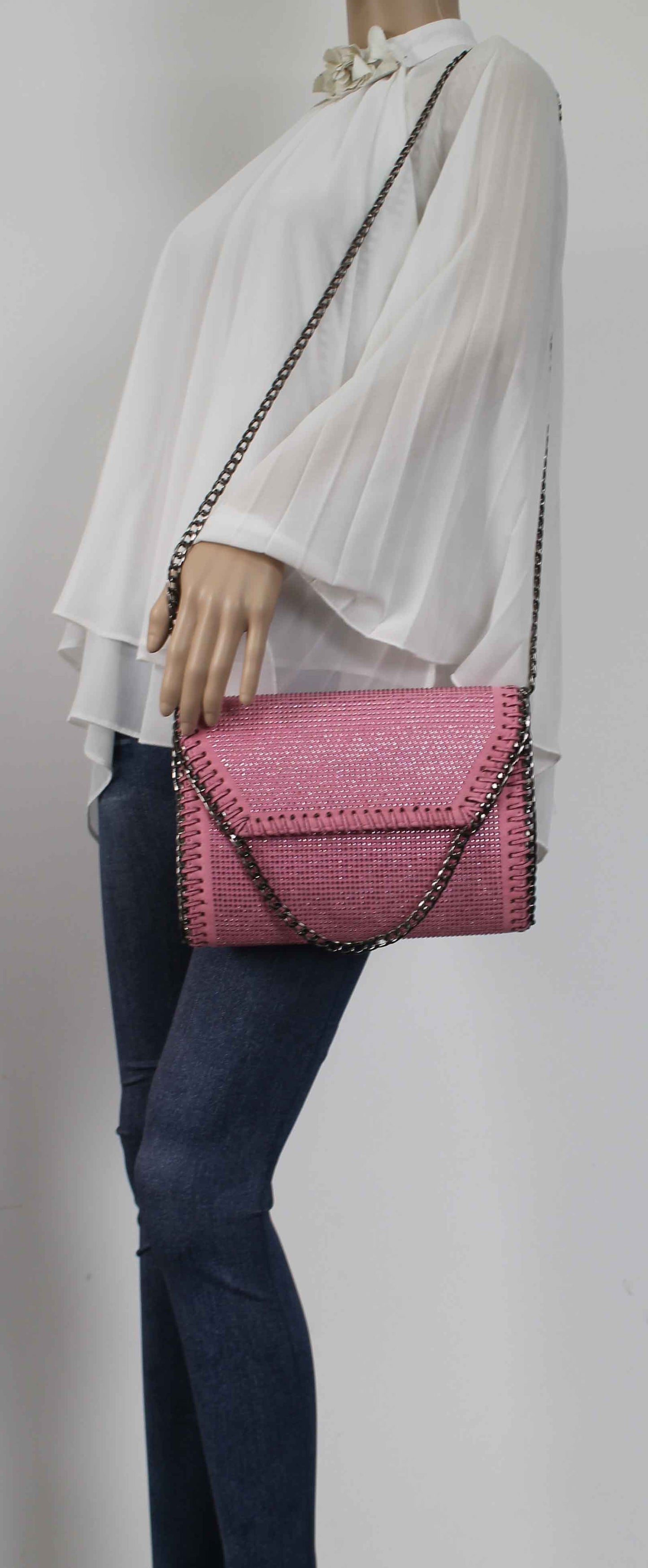 SWANKYSWANS Soi Diamante Clutch Bag Pink Cute Cheap Clutch Bag For Weddings School and Work