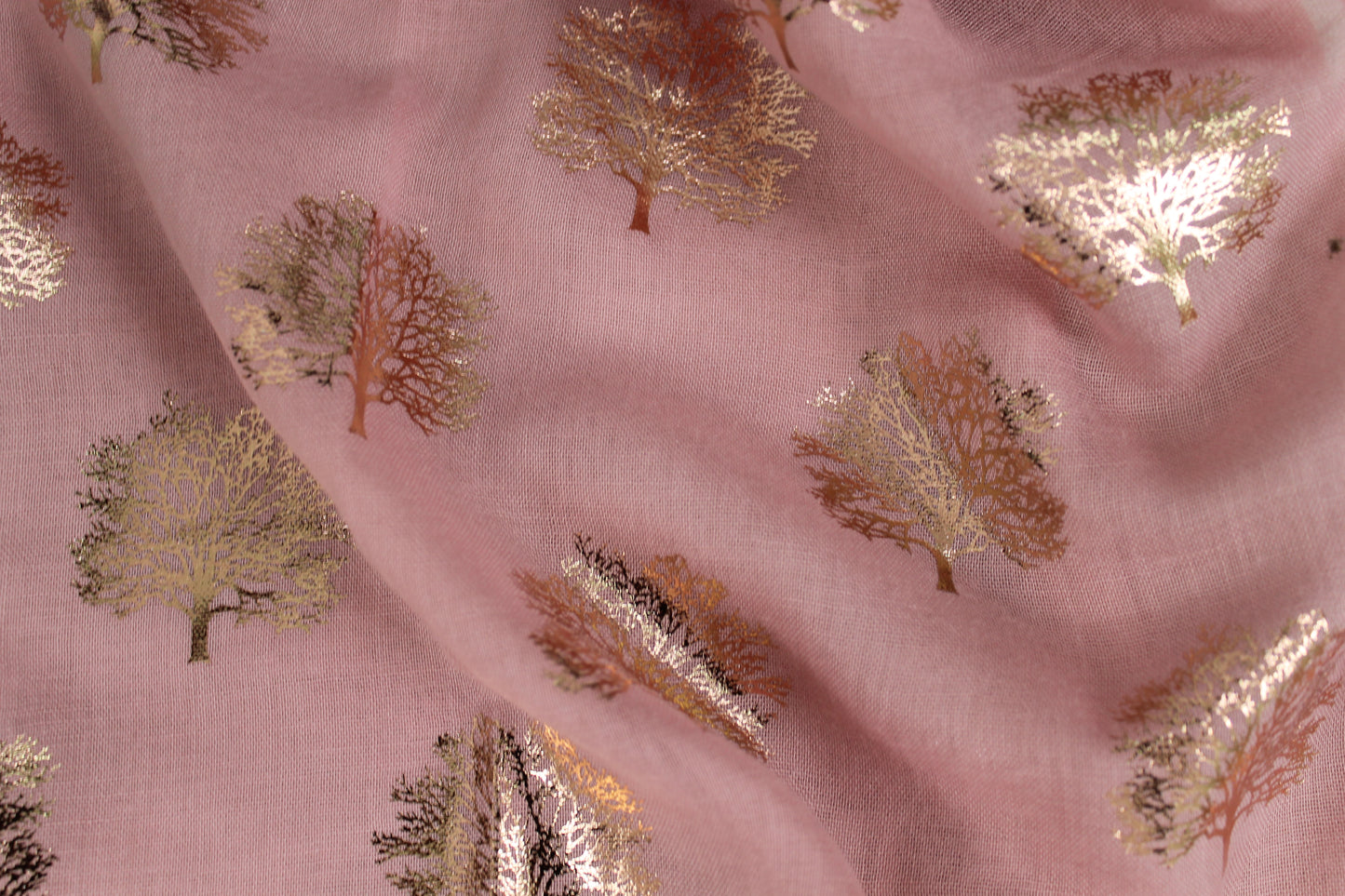 Oak Tree Print Rose Gold Foil Winter Scarf Pink