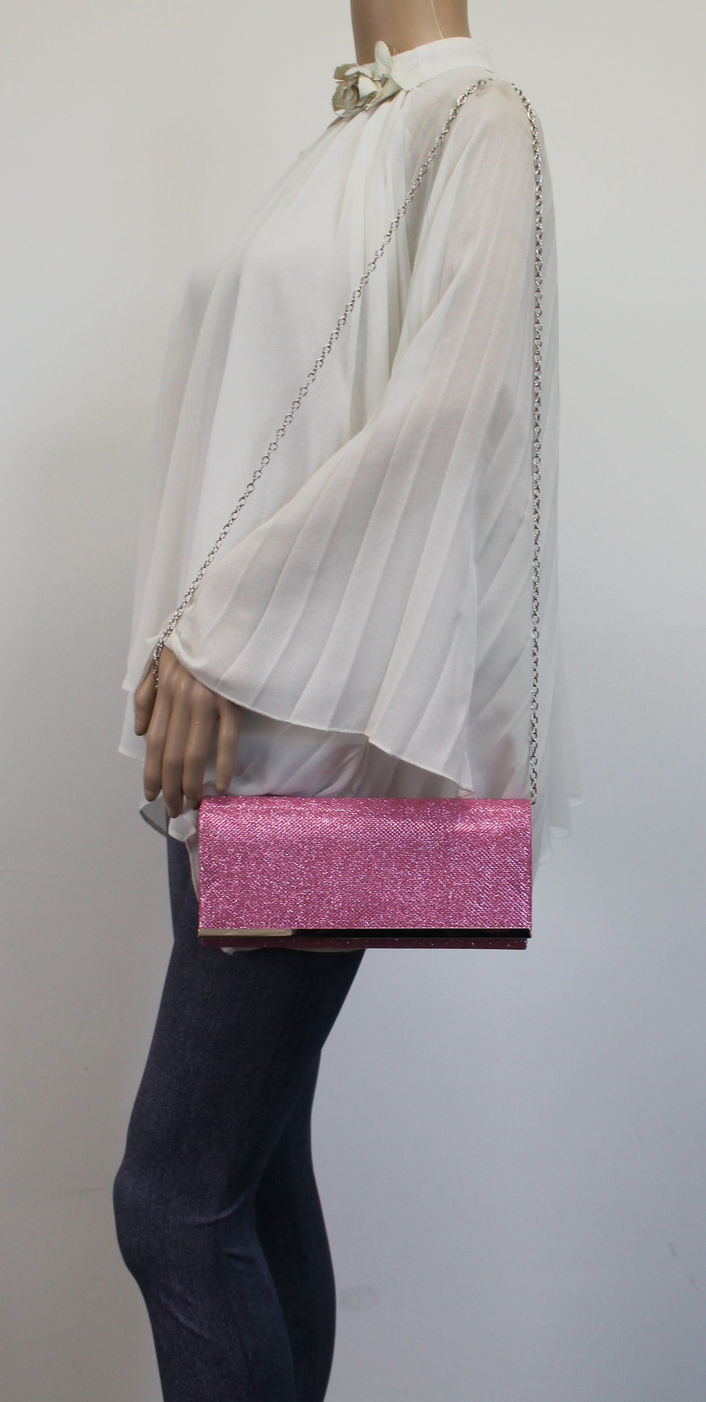 Lucey Flapover Glitter Clutch Bag Pink