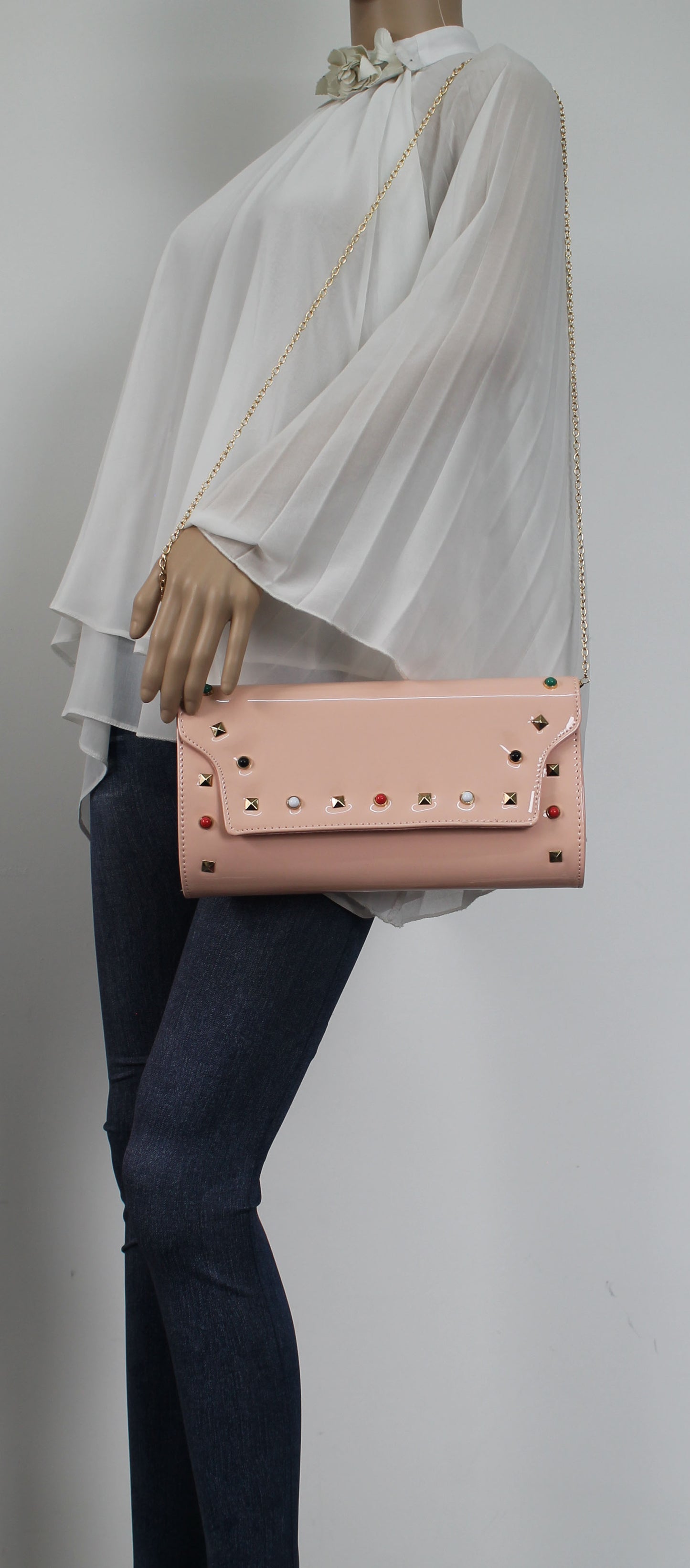 SWANKYSWANS Mya Patent Clutch Bag Pink Beige Cute Cheap Clutch Bag For Weddings School and Work