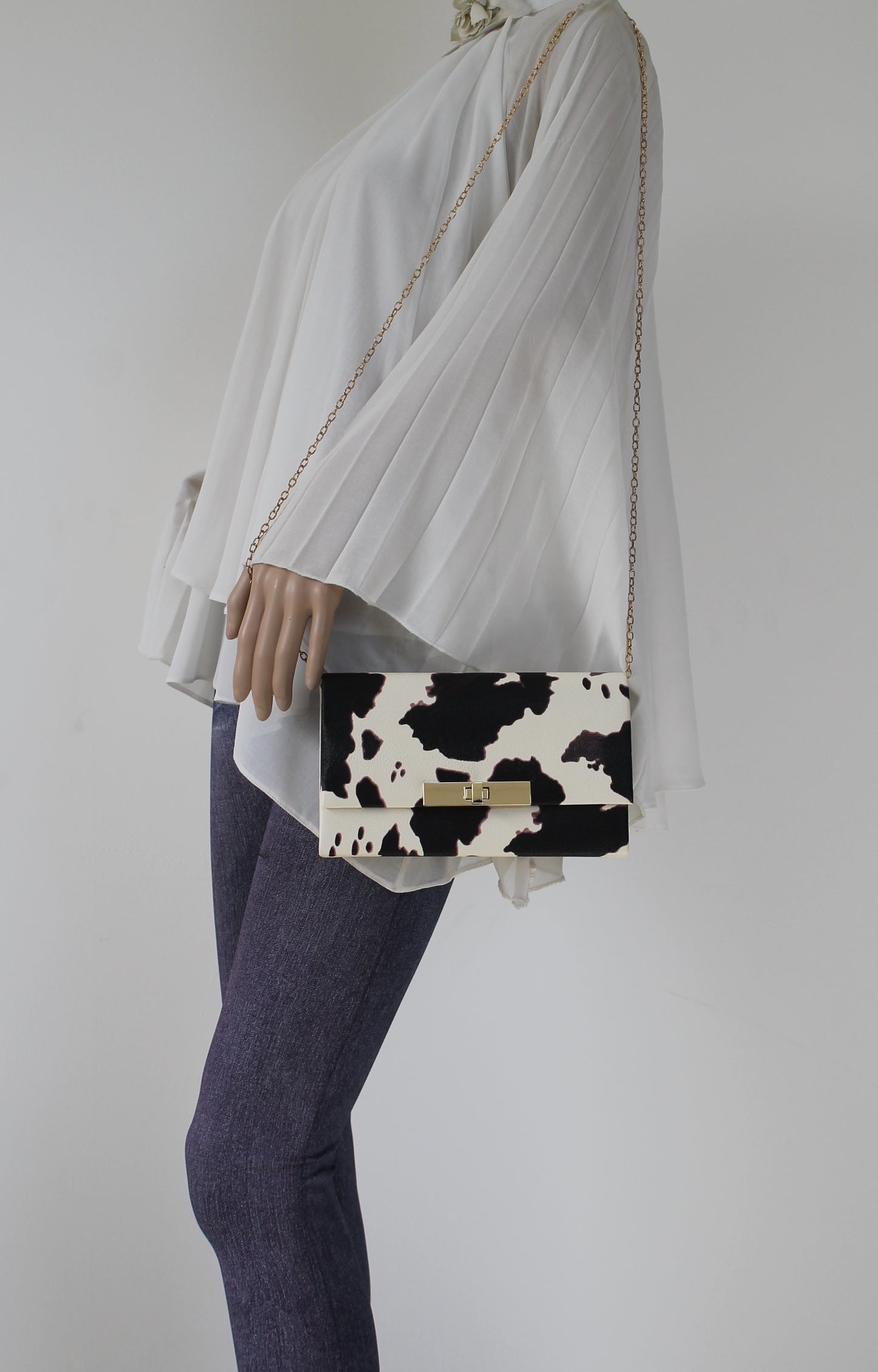 Tana Faux Leather Animal Style Clutch Bag Pony Skin Black & White