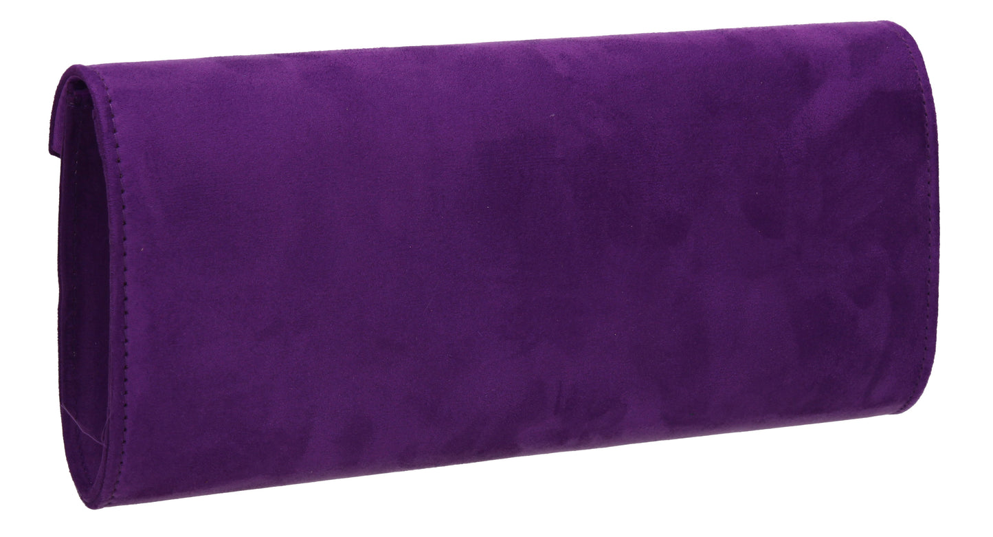 Leona Envelope Faux Suede Clutch Bag Purple