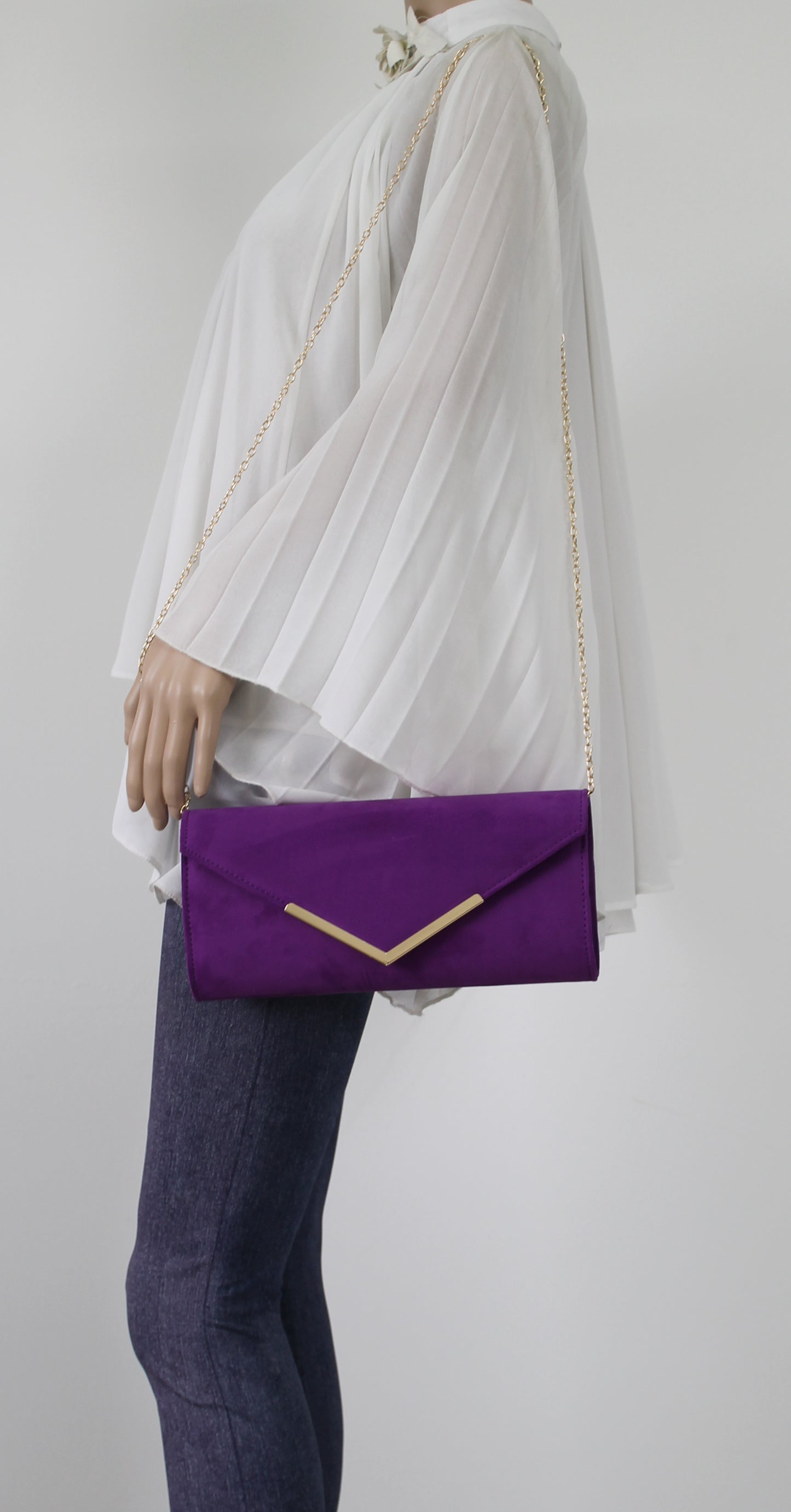 Leona Envelope Faux Suede Clutch Bag Purple
