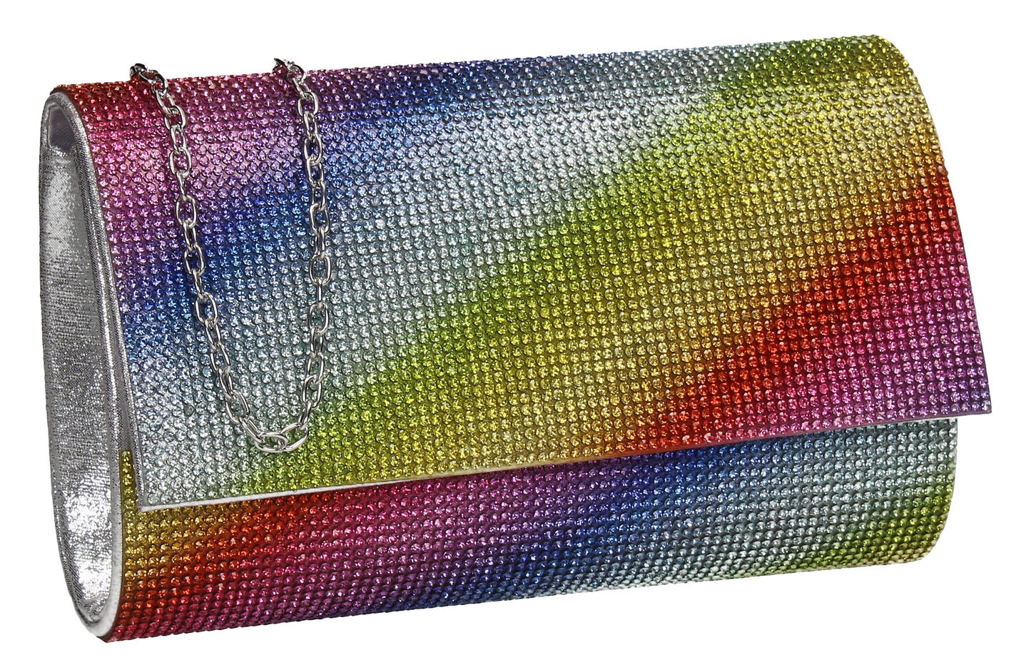 Harlow Flapover Diamante Clutch Bag Rainbow