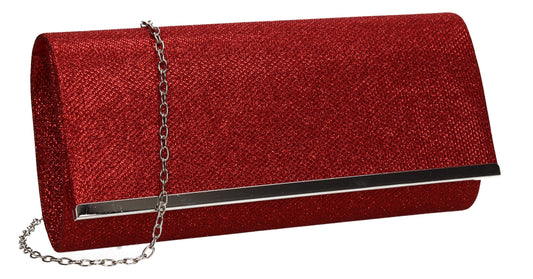 Lucey Flapover Glitter Clutch Bag Red