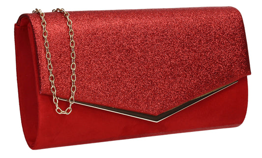 Janey Glitter Envelope Clutch Bag Red