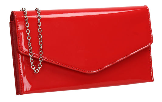 Evie Plain Patent Envelope Clutch Bag Red