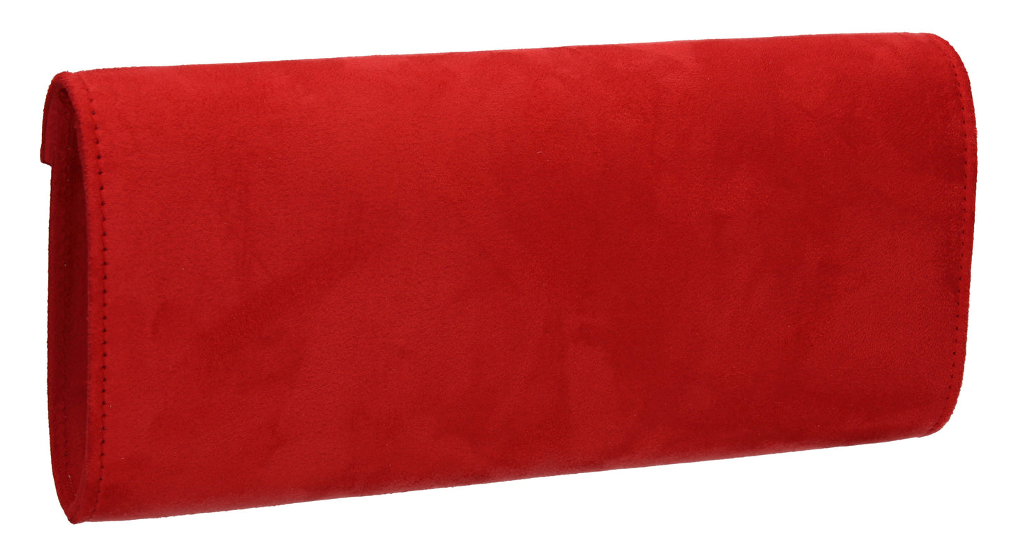 Leona Envelope Faux Suede Clutch Bag Red