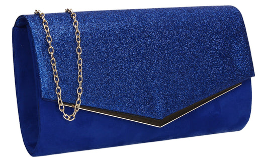 Janey Glitter Envelope Clutch Bag Royal Blue