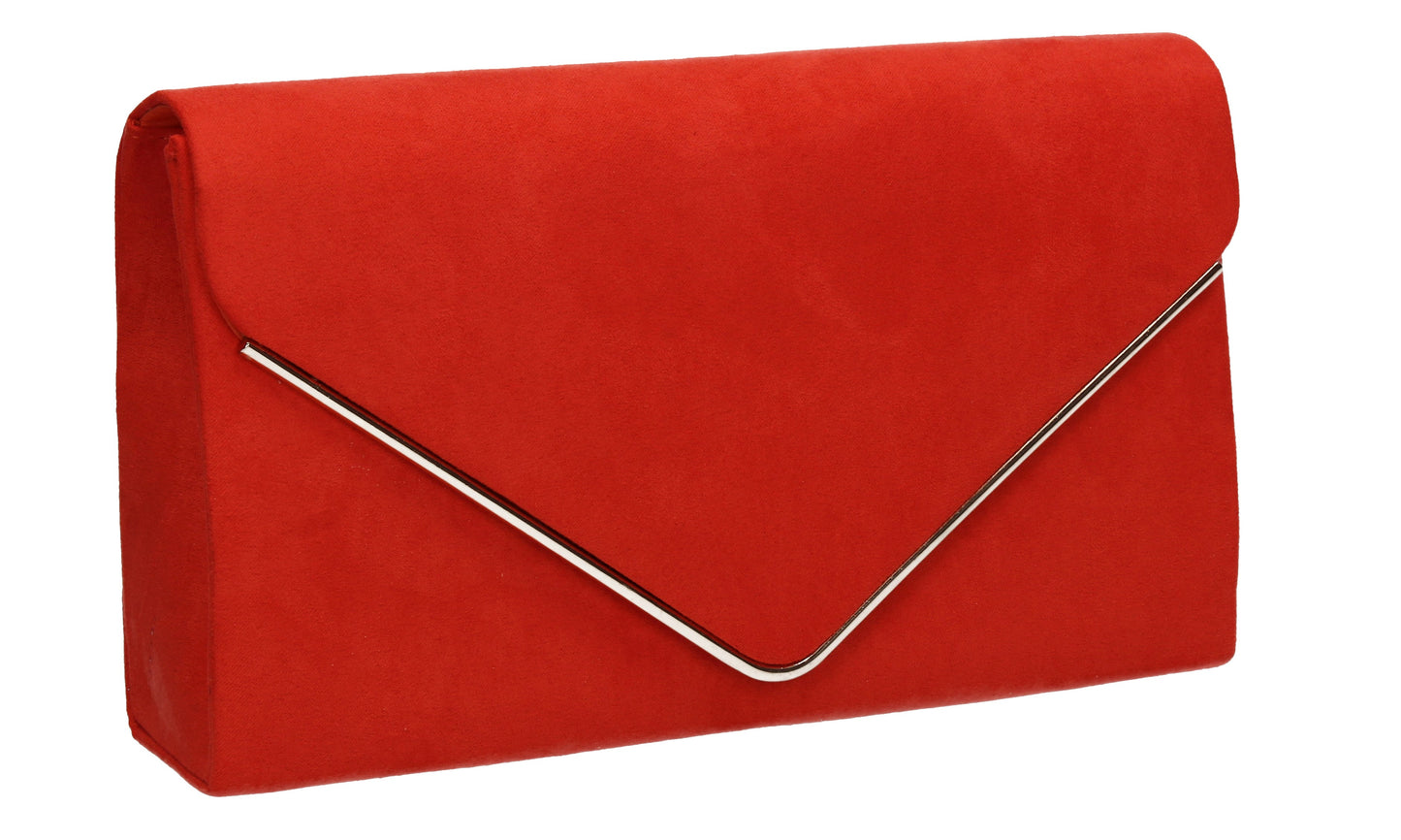 Oscar Faux Suede Envelope Clutch Bag Scarlet