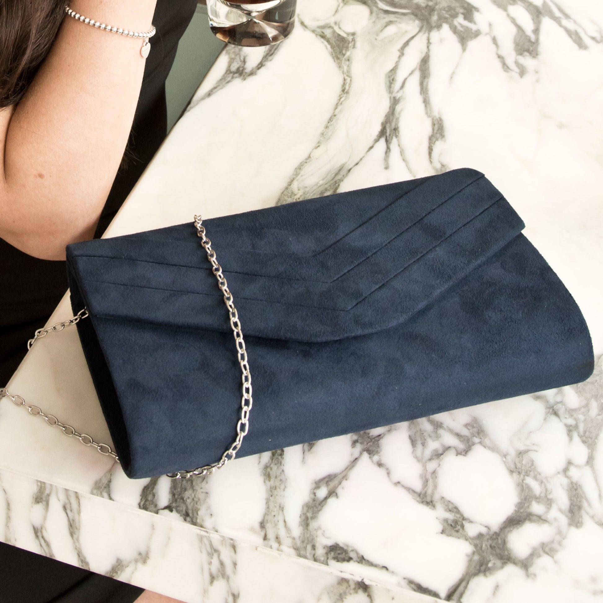 SWANKYSWANS Samantha V Detail Clutch Bag Navy Blue Cute Cheap Clutch Bag For Weddings School and Work