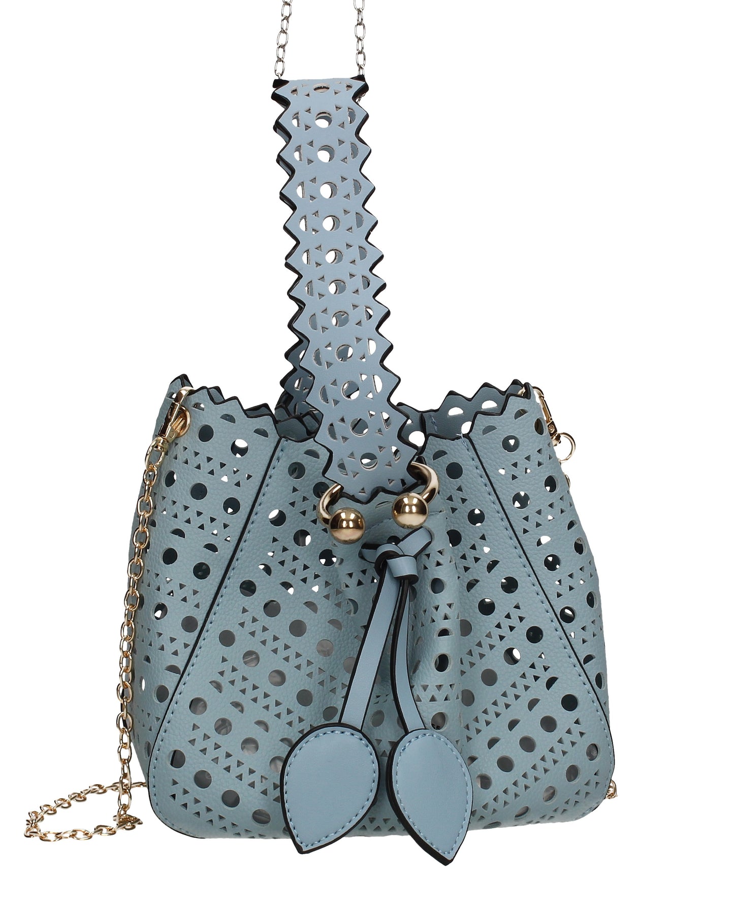 Tegan Laser Cut Detail Bucket Grab Bag Serenity Blue