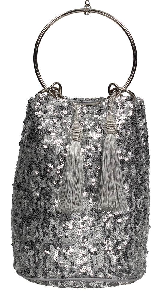 Denise Sequin & Ring Clutch Bag Silver